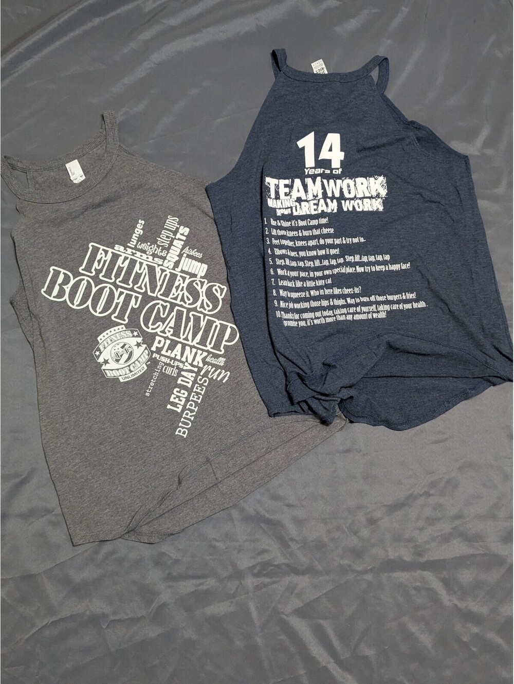 District Perfect Tri Fitness Boot Camp and Teamwork Tank Tops, Medium
